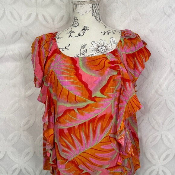 Cynthia Rowley Tropical Floral Ruffle Rayon Blouse Size S NWT - Picture 4 of 13